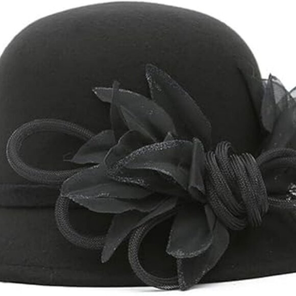 Women Bucket Style Hat Church Cloche Flapper Hat Fashion Statement Black